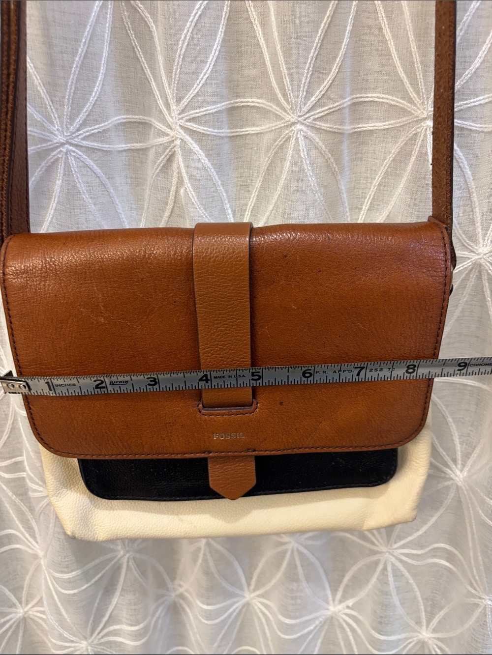 Fossil Tri-Tone Leather Crossbody in Brown, Black, Cream - Picture 11 of 13